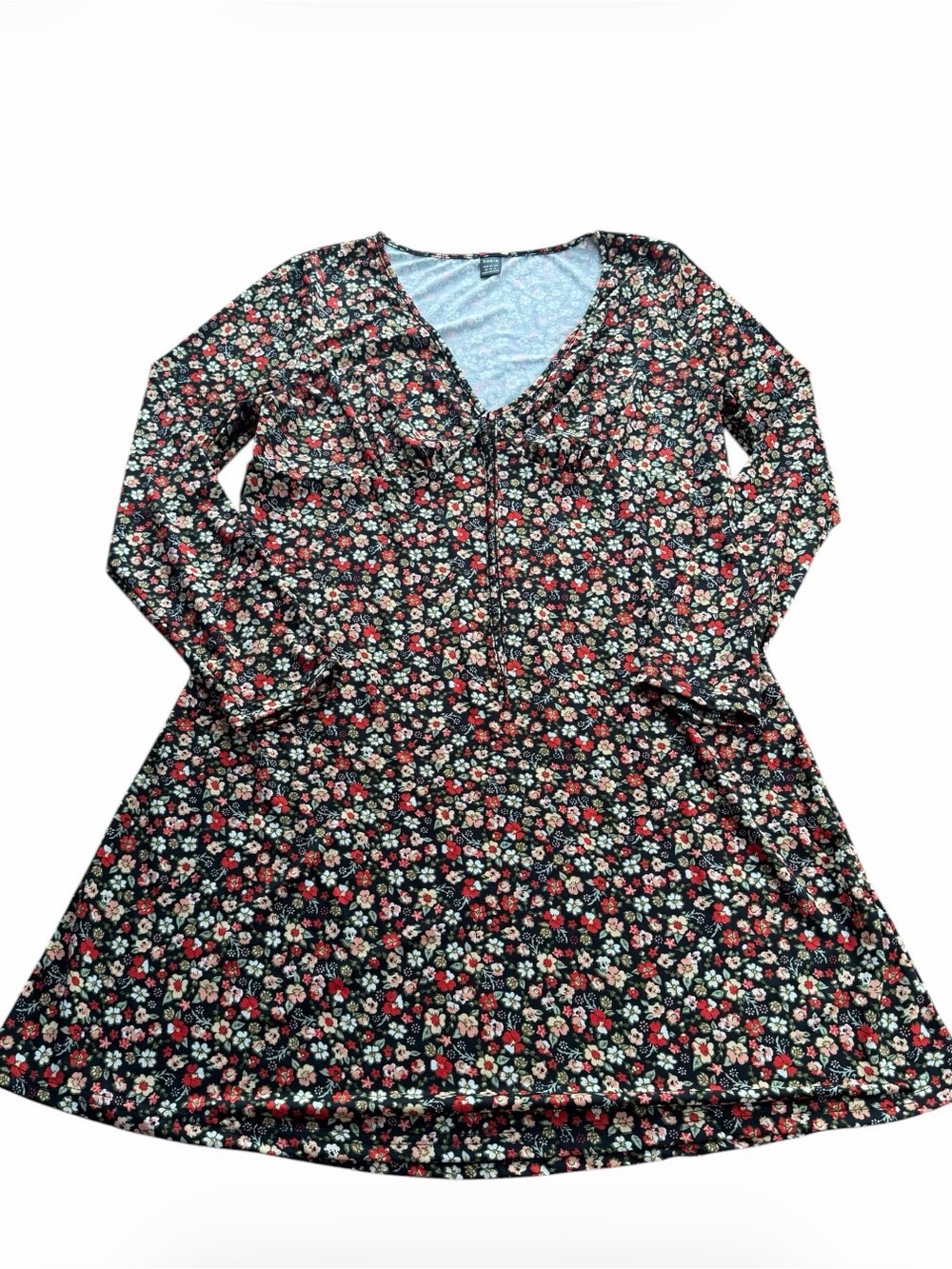 SHEIN Women's Floral Long Sleeve V-Neck Tie Front Mini Dress 33" Size XL US 12
